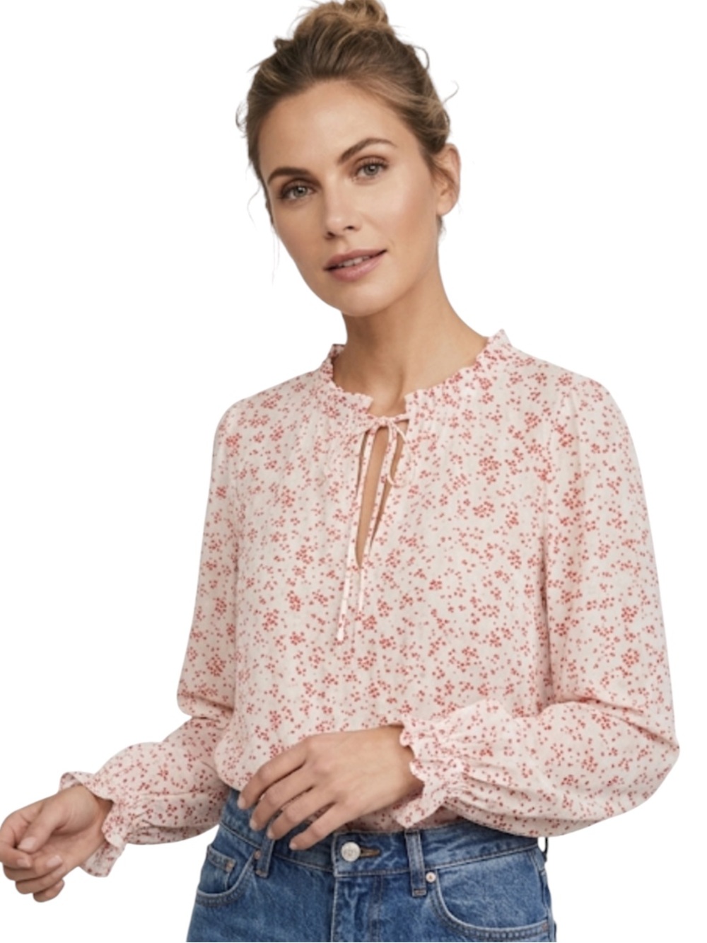 GANNI Georgette Ruffled Sheer Floral Blouse Size 34 US 2 Cottagecore Fairycore